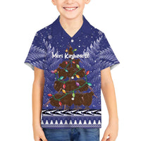Kiwi New Zealand Christmas Family Matching Long Sleeve Bodycon Dress and Hawaiian Shirt Meri Kirihimete Silver Fern - Blue Color LT14 Son's Shirt Blue - Polynesian Pride
