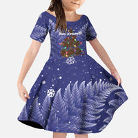 Kiwi New Zealand Christmas Family Matching Tank Maxi Dress and Hawaiian Shirt Meri Kirihimete Silver Fern - Blue Color LT14 Daughter's Dress Blue - Polynesian Pride