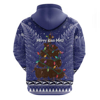 Kiwi New Zealand Christmas Hoodie Meri Kirihimete Silver Fern - Blue Color