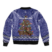 Kiwi New Zealand Christmas Sleeve Zip Bomber Jacket Meri Kirihimete Silver Fern - Blue Color LT14 - Polynesian Pride