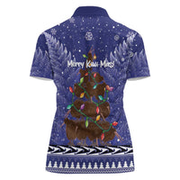 Kiwi New Zealand Christmas Women Polo Shirt Meri Kirihimete Silver Fern - Blue Color