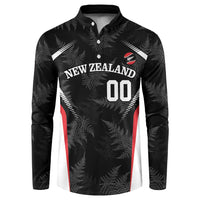 Custom New Zealand Silver Fern Softball Button Sweatshirt Go Aotearoa LT14 Black - Polynesian Pride