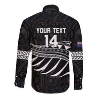 Custom Aotearoa Ice Hockey Long Sleeve Button Shirt NZ Tiki Mascot - Maori Pattern