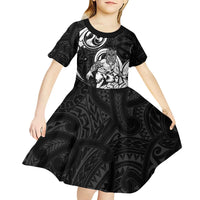Personalised New Zealand Surfing Kid Short Sleeve Dress Aotearoa Maori Tiki Haka
