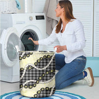 Black Palaka Hawaii Laundry Basket Kukui Nut Pikake Lei Hawaiian Tapa Pattern - Polynesian Pride