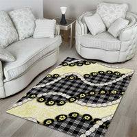 Black Palaka Hawaii Area Rug Kukui Nut Pikake Lei Hawaiian Tapa Pattern - Polynesian Pride