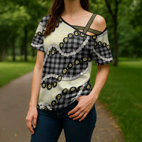 Black Palaka Hawaii Cross Shoulder Shirt Kukui Nut Pikake Lei Hawaiian Tapa Pattern LT14 - Polynesian Pride