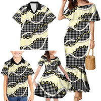 Black Palaka Hawaii Family Matching Mermaid Dress and Hawaiian Shirt Kukui Nut Pikake Lei Hawaiian Tapa Pattern - Polynesian Pride