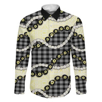 Black Palaka Hawaii Family Matching Puletasi and Hawaiian Shirt Kukui Nut Pikake Lei Hawaiian Tapa Pattern LT14 Dad's Shirt - Long Sleeve Black - Polynesian Pride
