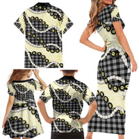 Black Palaka Hawaii Family Matching Short Sleeve Bodycon Dress and Hawaiian Shirt Kukui Nut Pikake Lei Hawaiian Tapa Pattern - Polynesian Pride