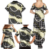 Black Palaka Hawaii Family Matching Summer Maxi Dress and Hawaiian Shirt Kukui Nut Pikake Lei Hawaiian Tapa Pattern - Polynesian Pride