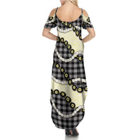 Black Palaka Hawaii Family Matching Summer Maxi Dress and Hawaiian Shirt Kukui Nut Pikake Lei Hawaiian Tapa Pattern - Polynesian Pride
