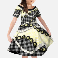 Black Palaka Hawaii Family Matching Tank Maxi Dress and Hawaiian Shirt Kukui Nut Pikake Lei Hawaiian Tapa Pattern LT14 Daughter's Dress Black - Polynesian Pride