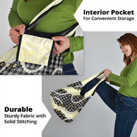 Black Palaka Hawaii Grocery Bag Kukui Nut Pikake Lei Hawaiian Tapa Pattern - Polynesian Pride