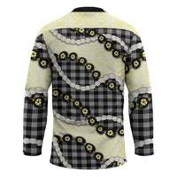 Black Palaka Hawaii Hockey Jersey Kukui Nut Pikake Lei Hawaiian Tapa Pattern - Polynesian Pride