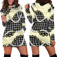 Black Palaka Hawaii Hoodie Dress Kukui Nut Pikake Lei Hawaiian Tapa Pattern - Polynesian Pride