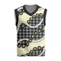 Black Palaka Hawaii Christmas Knitted V-Neck Vest Kukui Nut Pikake Lei Hawaiian Tapa Pattern - Polynesian Pride