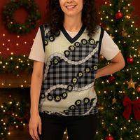 Black Palaka Hawaii Christmas Knitted V-Neck Vest Kukui Nut Pikake Lei Hawaiian Tapa Pattern - Polynesian Pride