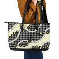 Black Palaka Hawaii Leather Tote Bag Kukui Nut Pikake Lei Hawaiian Tapa Pattern - Polynesian Pride