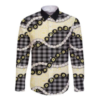 Black Palaka Hawaii Long Sleeve Button Shirt Kukui Nut Pikake Lei Hawaiian Tapa Pattern - Polynesian Pride