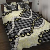 Black Palaka Hawaii Quilt Bed Set Kukui Nut Pikake Lei Hawaiian Tapa Pattern - Polynesian Pride