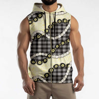 Black Palaka Hawaii Sleeveless Zip Hoodie Kukui Nut Pikake Lei Hawaiian Tapa Pattern - Polynesian Pride