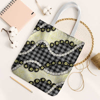 Black Palaka Hawaii Tote Bag Kukui Nut Pikake Lei Hawaiian Tapa Pattern - Polynesian Pride