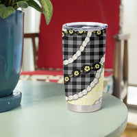 Black Palaka Hawaii Tumbler Cup Kukui Nut Pikake Lei Hawaiian Tapa Pattern - Polynesian Pride