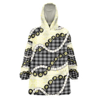 Black Palaka Hawaii Wearable Blanket Hoodie Kukui Nut Pikake Lei Hawaiian Tapa Pattern - Polynesian Pride