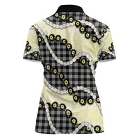 Black Palaka Hawaii Women Polo Shirt Kukui Nut Pikake Lei Hawaiian Tapa Pattern - Polynesian Pride