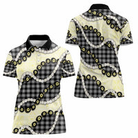 Black Palaka Hawaii Women Polo Shirt Kukui Nut Pikake Lei Hawaiian Tapa Pattern - Polynesian Pride