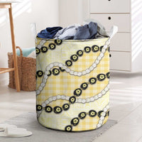Yellow Palaka Hawaii Laundry Basket Kukui Nut Pikake Lei Hawaiian Tapa Pattern - Polynesian Pride