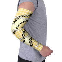 Yellow Palaka Hawaii Arm Sleeves Kukui Nut Pikake Lei Hawaiian Tapa Pattern - Polynesian Pride