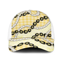 Yellow Palaka Hawaii Baseball Net Cap Kukui Nut Pikake Lei Hawaiian Tapa Pattern - Polynesian Pride
