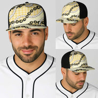 Yellow Palaka Hawaii Baseball Net Cap Kukui Nut Pikake Lei Hawaiian Tapa Pattern - Polynesian Pride