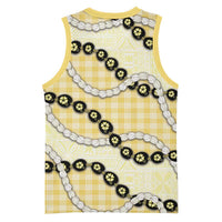 Yellow Palaka Hawaii Basketball Jersey Kukui Nut Pikake Lei Hawaiian Tapa Pattern - Polynesian Pride