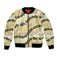 Yellow Palaka Hawaii Bomber Jacket Kukui Nut Pikake Lei Hawaiian Tapa Pattern - Polynesian Pride