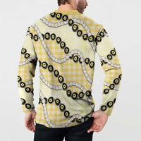Yellow Palaka Hawaii Button Sweatshirt Kukui Nut Pikake Lei Hawaiian Tapa Pattern - Polynesian Pride
