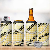 Yellow Palaka Hawaii 4 in 1 Can Cooler Tumbler Kukui Nut Pikake Lei Hawaiian Tapa Pattern - Polynesian Pride