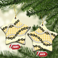 Yellow Palaka Hawaii Ceramic Ornament Kukui Nut Pikake Lei Hawaiian Tapa Pattern - Polynesian Pride