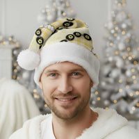 Yellow Palaka Hawaii Christmas Santa Hat Kukui Nut Pikake Lei Hawaiian Tapa Pattern - Polynesian Pride