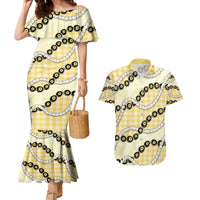 Yellow Palaka Hawaii Couples Matching Mermaid Dress and Hawaiian Shirt Kukui Nut Pikake Lei Hawaiian Tapa Pattern LT14 Yellow - Polynesian Pride