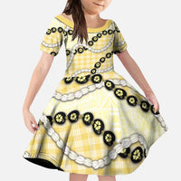 Yellow Palaka Hawaii Family Matching Mermaid Dress and Hawaiian Shirt Kukui Nut Pikake Lei Hawaiian Tapa Pattern LT14 Daughter's Dress Yellow - Polynesian Pride