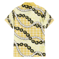 Yellow Palaka Hawaii Family Matching Off The Shoulder Long Sleeve Dress and Hawaiian Shirt Kukui Nut Pikake Lei Hawaiian Tapa Pattern LT14 - Polynesian Pride