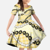 Yellow Palaka Hawaii Family Matching Off Shoulder Maxi Dress and Hawaiian Shirt Kukui Nut Pikake Lei Hawaiian Tapa Pattern - Polynesian Pride