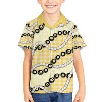 Yellow Palaka Hawaii Family Matching Off Shoulder Maxi Dress and Hawaiian Shirt Kukui Nut Pikake Lei Hawaiian Tapa Pattern - Polynesian Pride