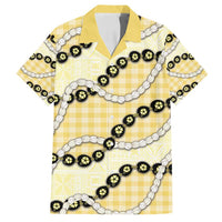 Yellow Palaka Hawaii Family Matching Off Shoulder Short Dress and Hawaiian Shirt Kukui Nut Pikake Lei Hawaiian Tapa Pattern - Polynesian Pride