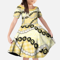Yellow Palaka Hawaii Family Matching Puletasi and Hawaiian Shirt Kukui Nut Pikake Lei Hawaiian Tapa Pattern LT14 Daughter's Dress Yellow - Polynesian Pride