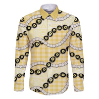 Yellow Palaka Hawaii Family Matching Puletasi and Hawaiian Shirt Kukui Nut Pikake Lei Hawaiian Tapa Pattern LT14 Dad's Shirt - Long Sleeve Yellow - Polynesian Pride