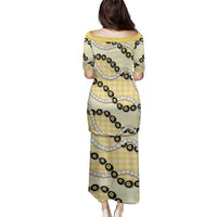 Yellow Palaka Hawaii Family Matching Puletasi and Hawaiian Shirt Kukui Nut Pikake Lei Hawaiian Tapa Pattern LT14 - Polynesian Pride